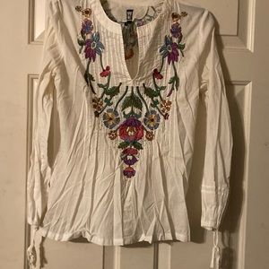 Beautiful White Cotton Floral Embroidered Blouse